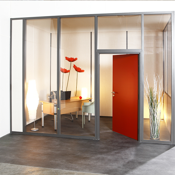 Wall fire - fire rated partition -cloison coupe feu-Cloisons coupe feu-hoyez-coupe-feu-HF10-transparente-ossature-aluminium-grise